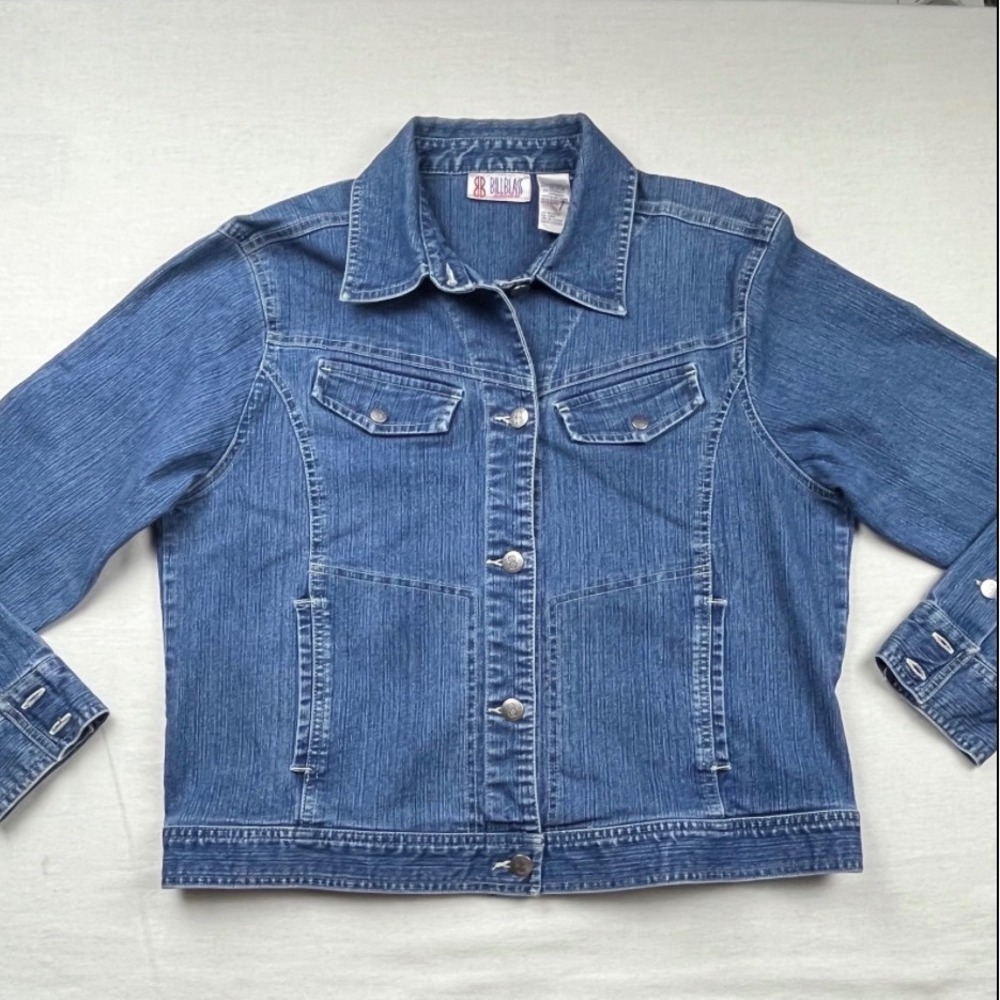 Bill Blass Jeanswear Blue Denim Jacket Womens XL Textured Stretch Trucker